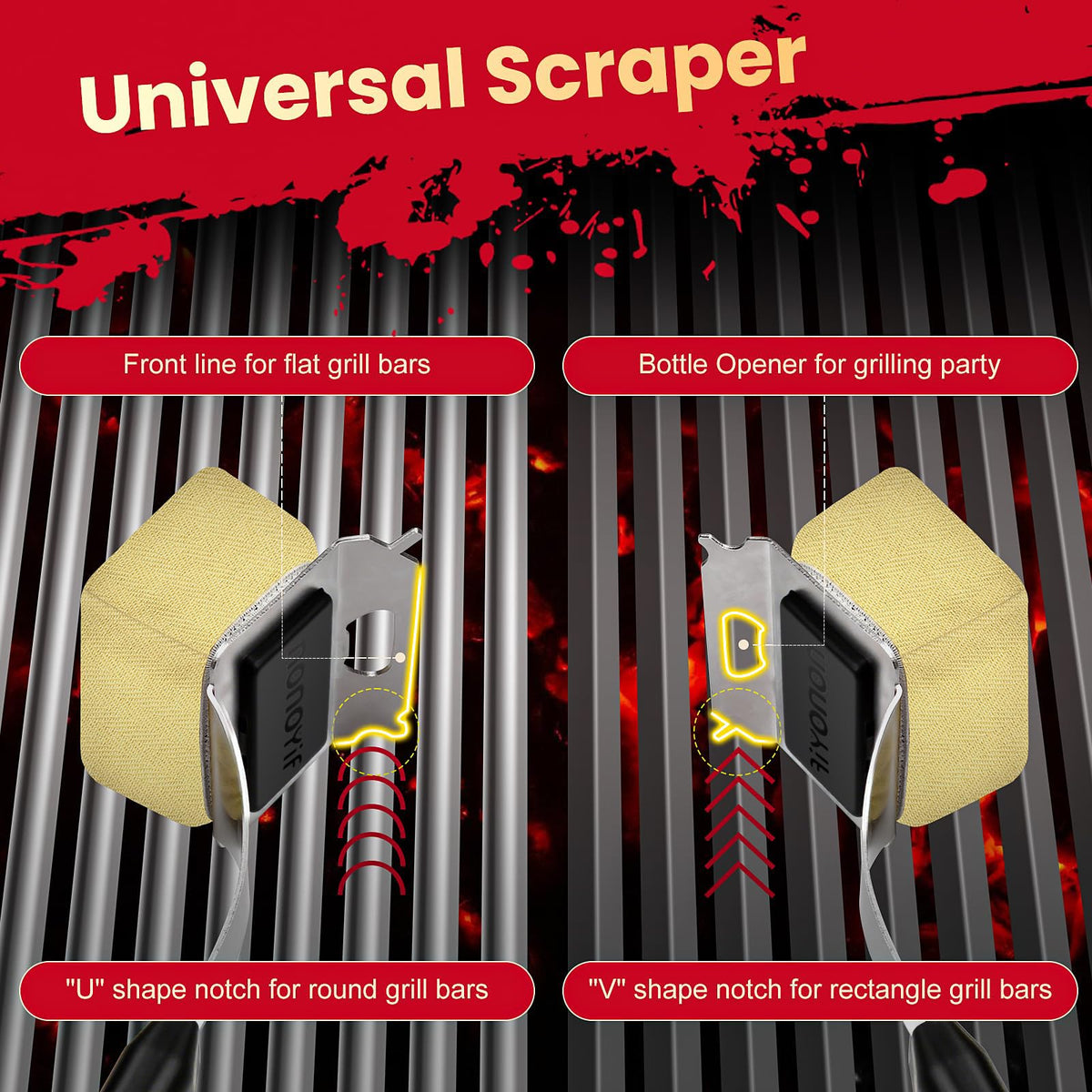 nonoYif multi-use scraper notches adapt to different grate shapes