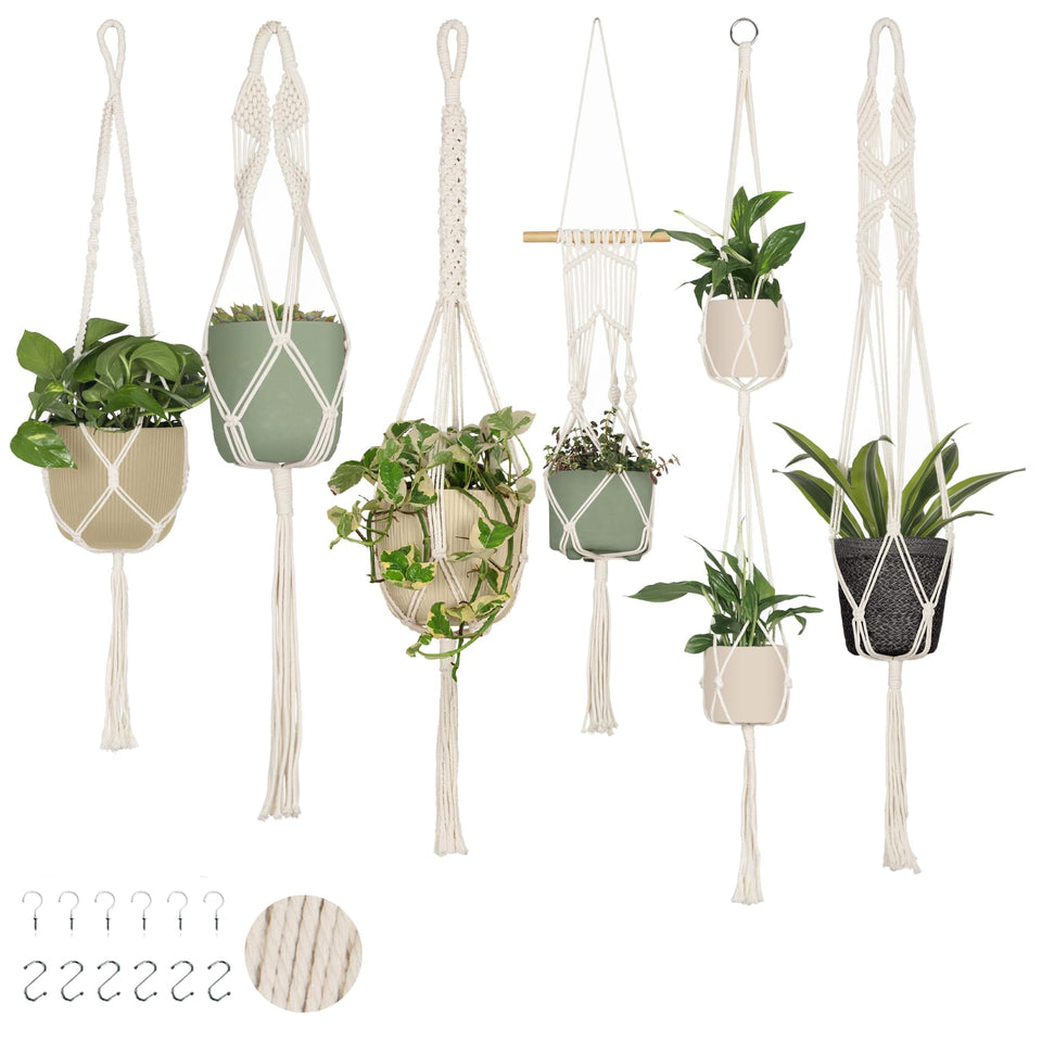 Nook Theory 6-pack cream macrame plant hangers for stylish indoor displays