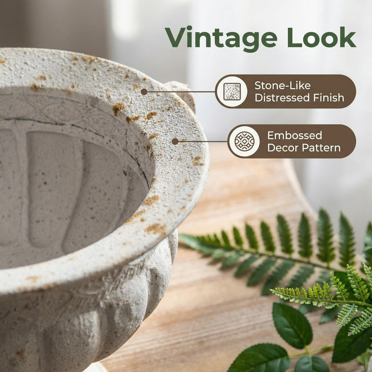 Nooneau Vintage Urn Planter made of iron delivers durable, weather-ready performance