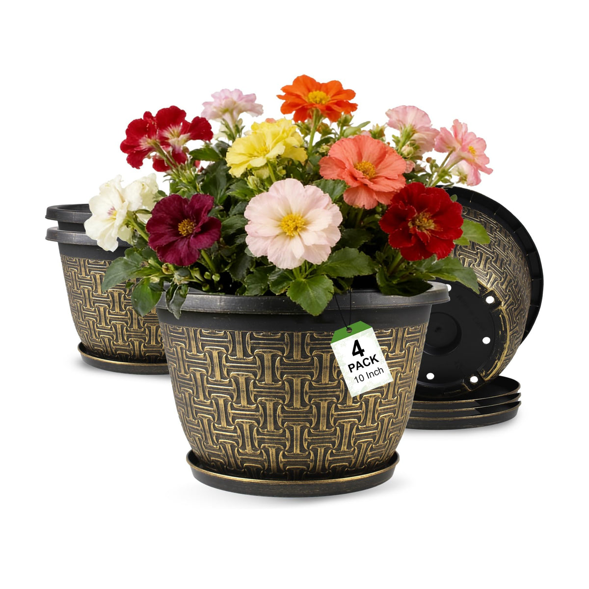 Nooulap 10-inch flower pot with drainage holes for outdoor blooms.