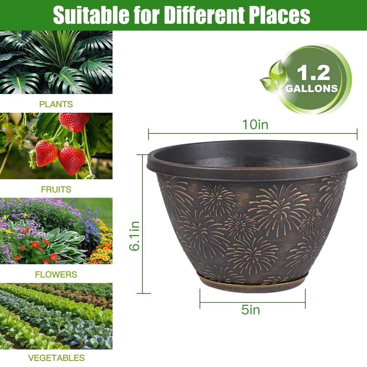 Nooulap 10-inch pot drainage holes enabling healthy soil airflow.