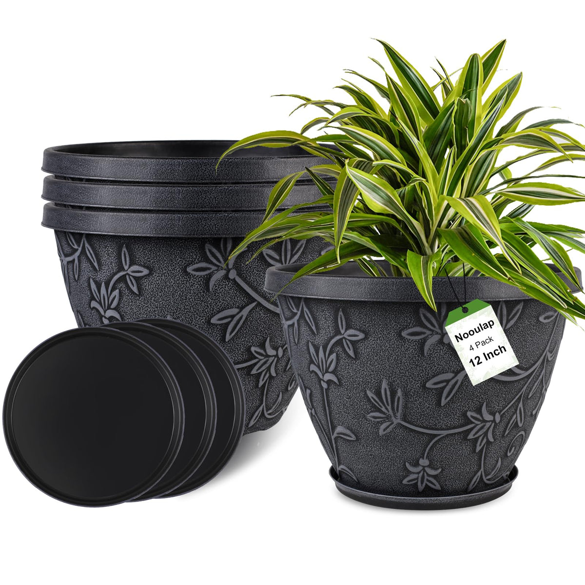Nooulap magnolia-pattern 12-inch pot enhances decor while supporting plant growth.