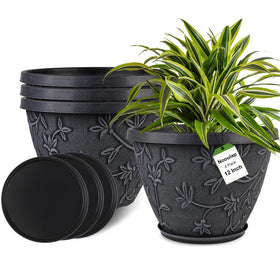 Nooulap magnolia-pattern 12-inch pot enhances decor while supporting plant growth.