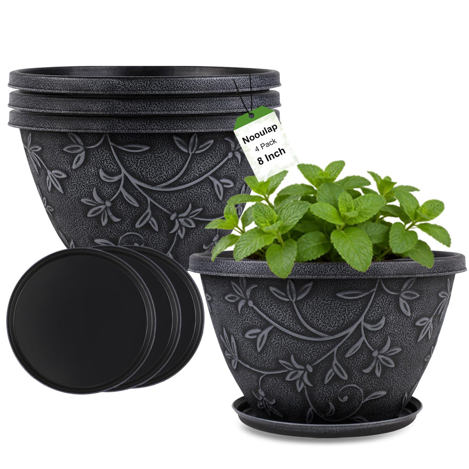 Nooulap 8-inch magnolia pattern pot with gray finish for indoor or outdoor use