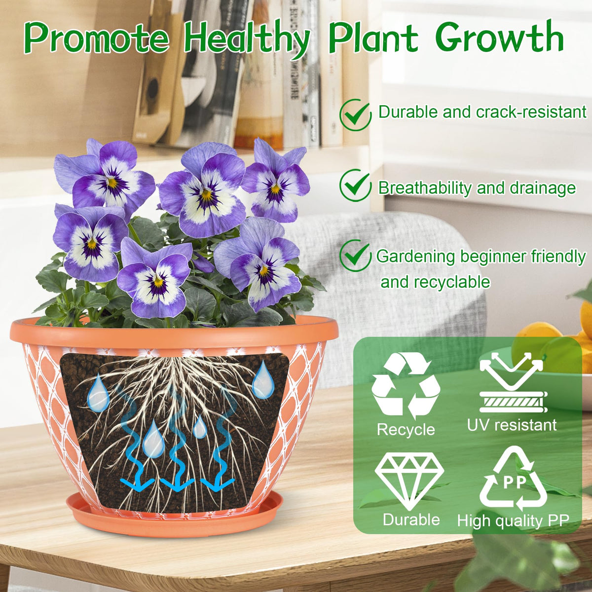 Nooulap durable resin plant pot resists fading and cracking for long-term use.