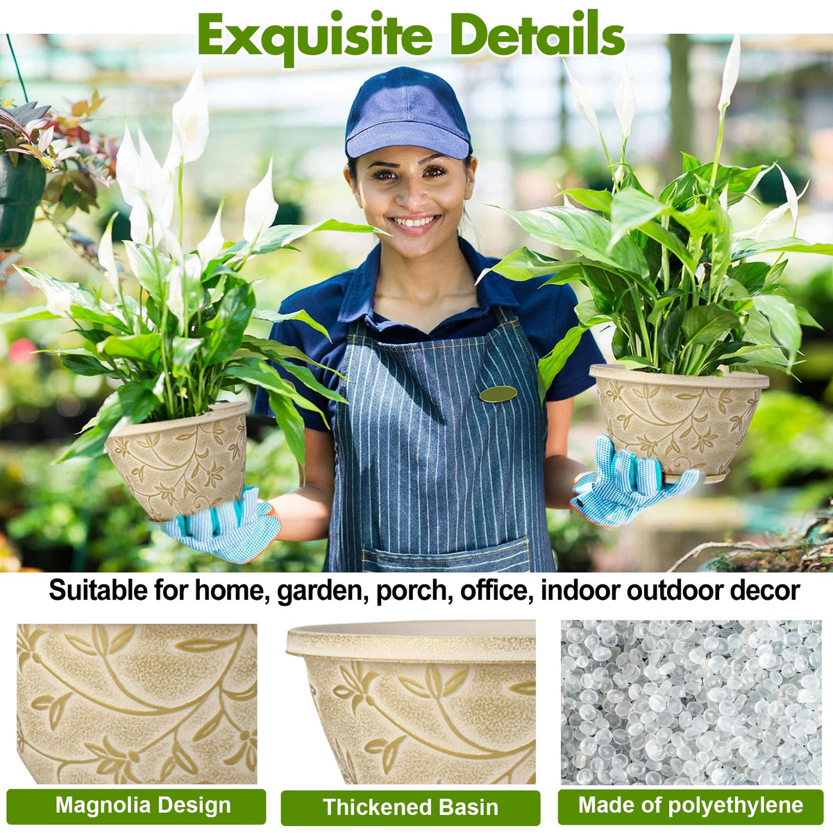 Nooulap easy-clean plastic planter resists staining, preserving the beige finish over time.