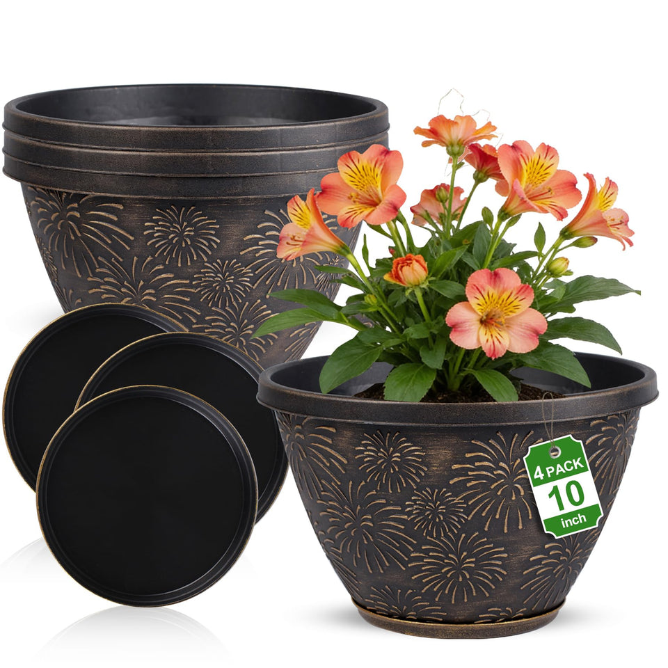 Nooulap 10-inch firework-embossed pot with drainage holes, ideal for indoor herbs.