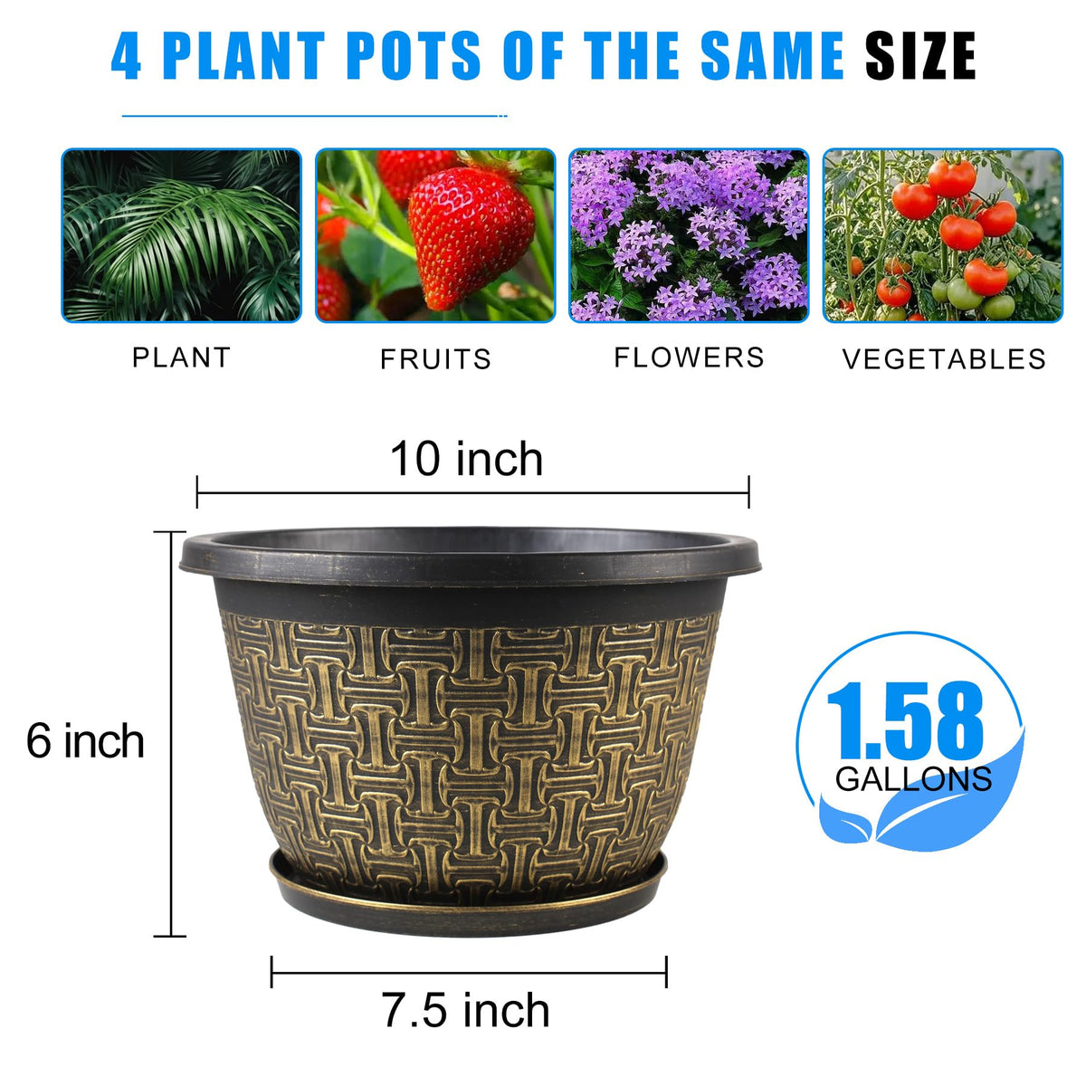 Nooulap four-pack plant pots with saucers, perfect for porch planters.