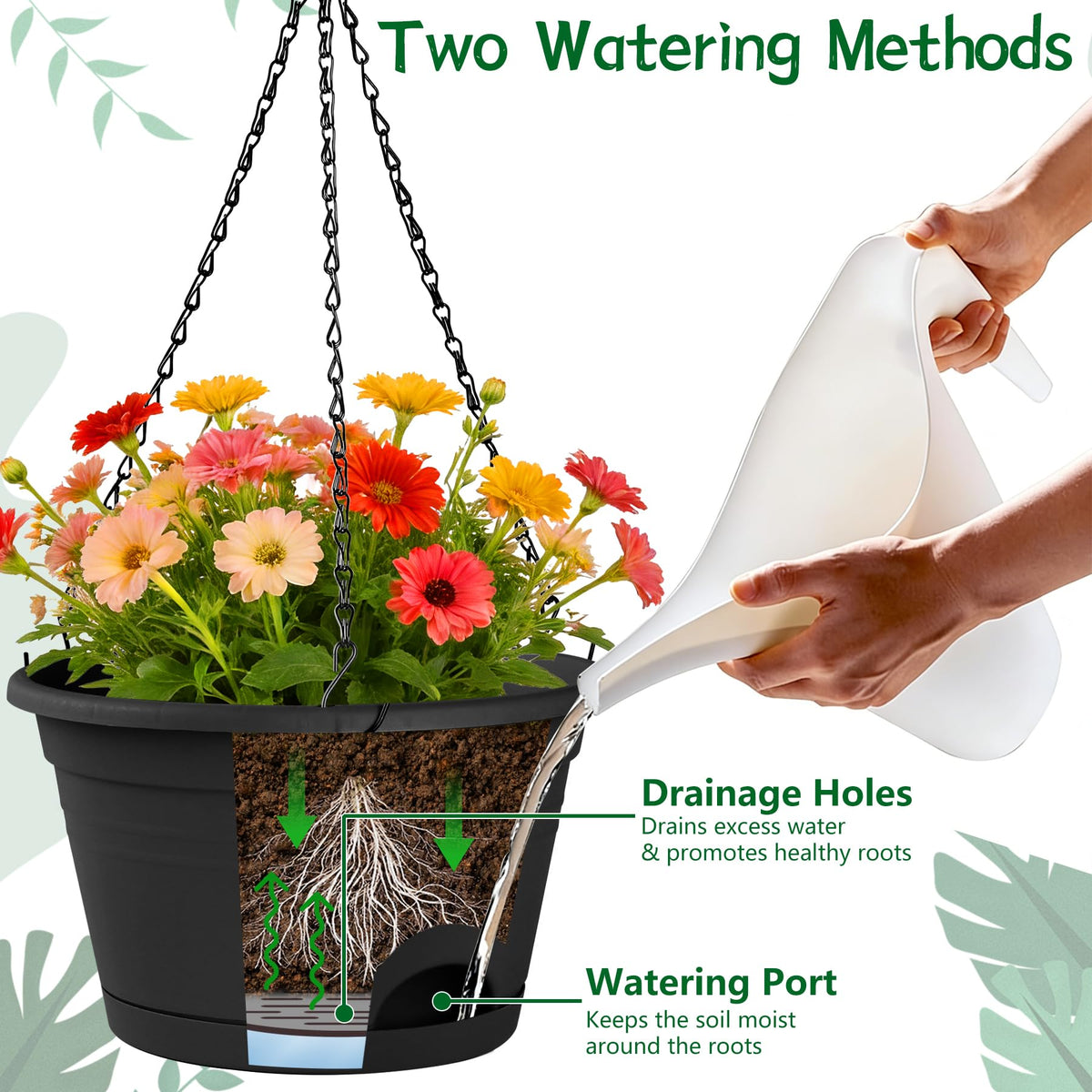 Nooulap hanging planters chains close-up; easy-hang system for quick setup.