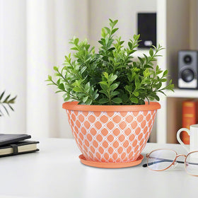 Nooulap orange grid texture planter outdoors for charming exterior spaces.