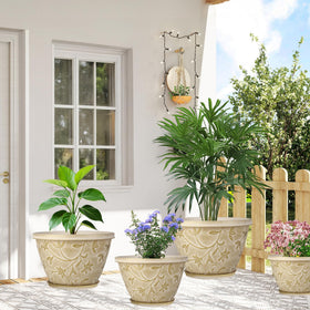 Nooulap 4-pack boosts curb appeal with cohesive beige planters for garden and home decor.