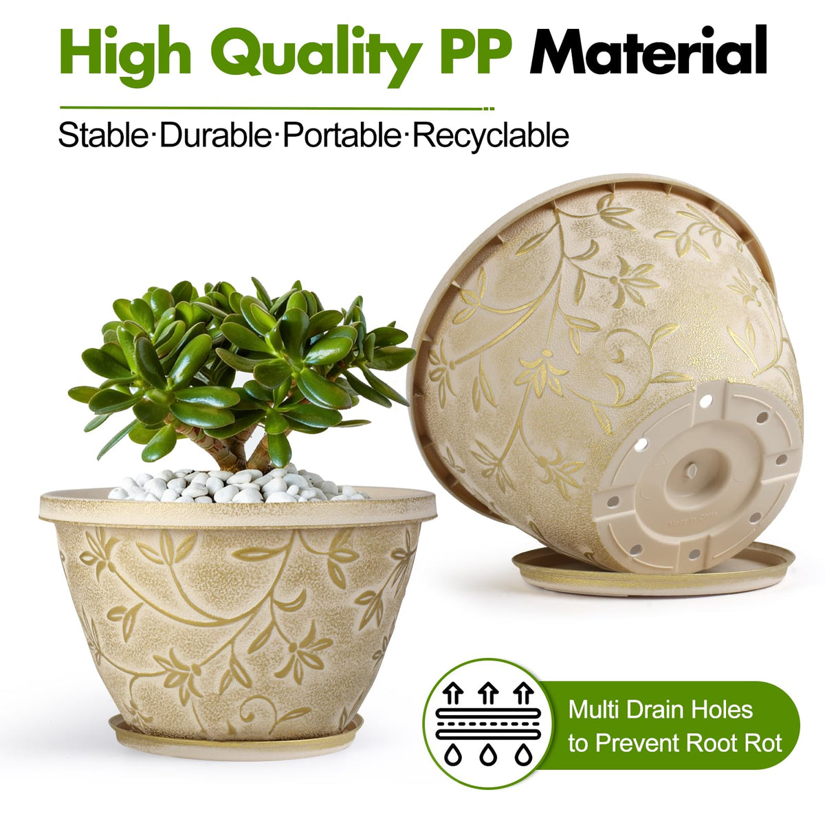 Nooulap 10 inch planter with saucer tray keeps surfaces clean and protected.