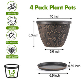 Nooulap vintage brown pot with magnolia pattern adds retro charm.