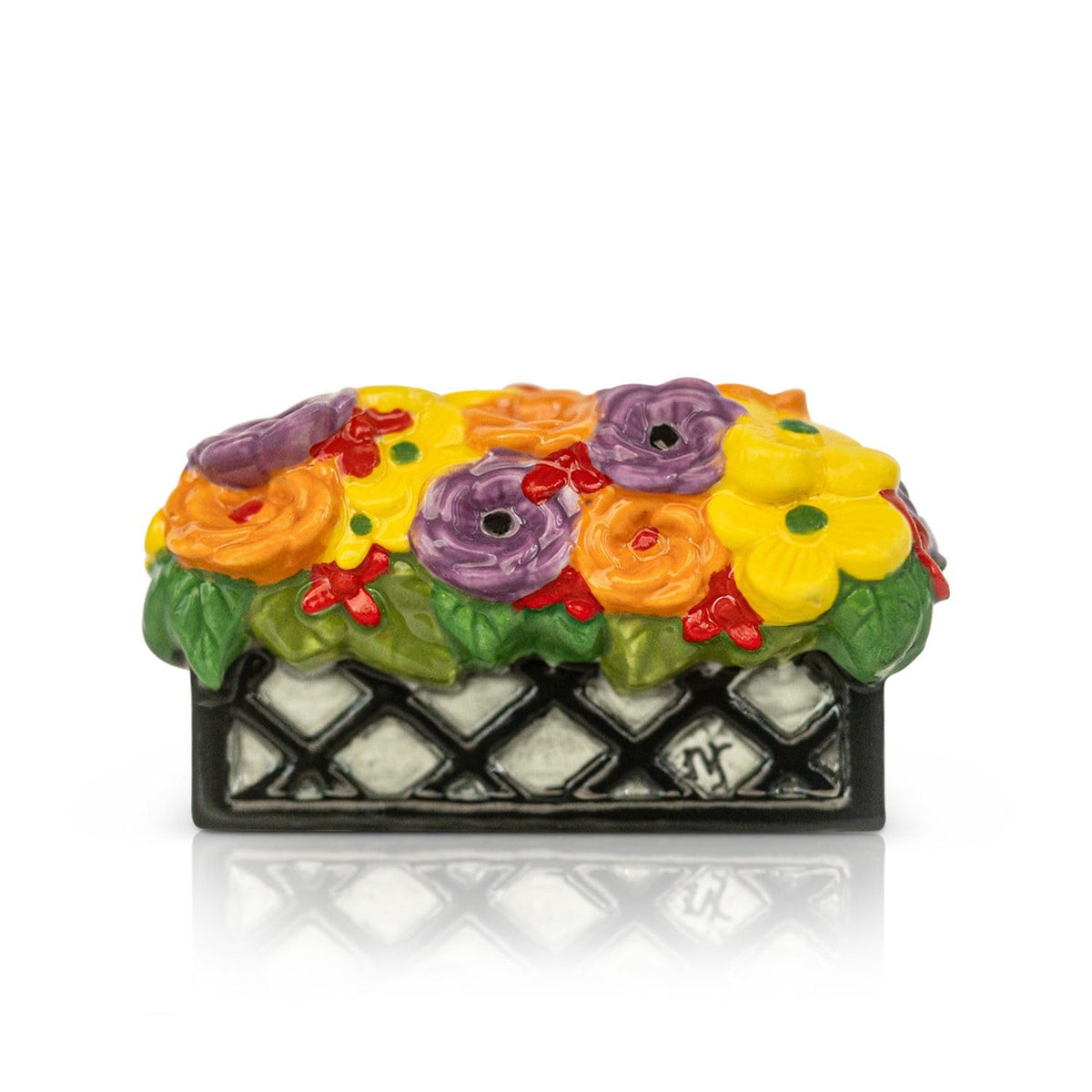 Nora Fleming Love Blooms Here window box with a hand-painted floral mini for seasonal décor.