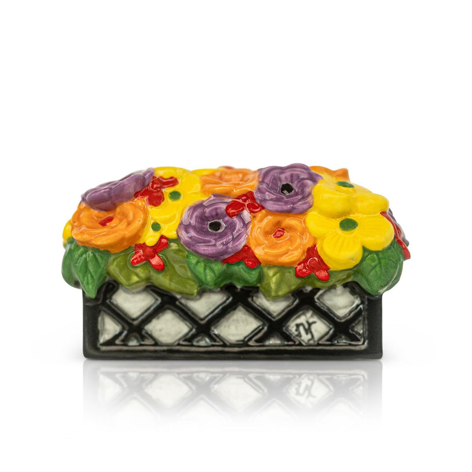 Nora Fleming Love Blooms Here window box with a hand-painted floral mini for seasonal décor.