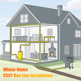 Leak-tested NORSGATEN CSST gas line ready for safe appliance connections.