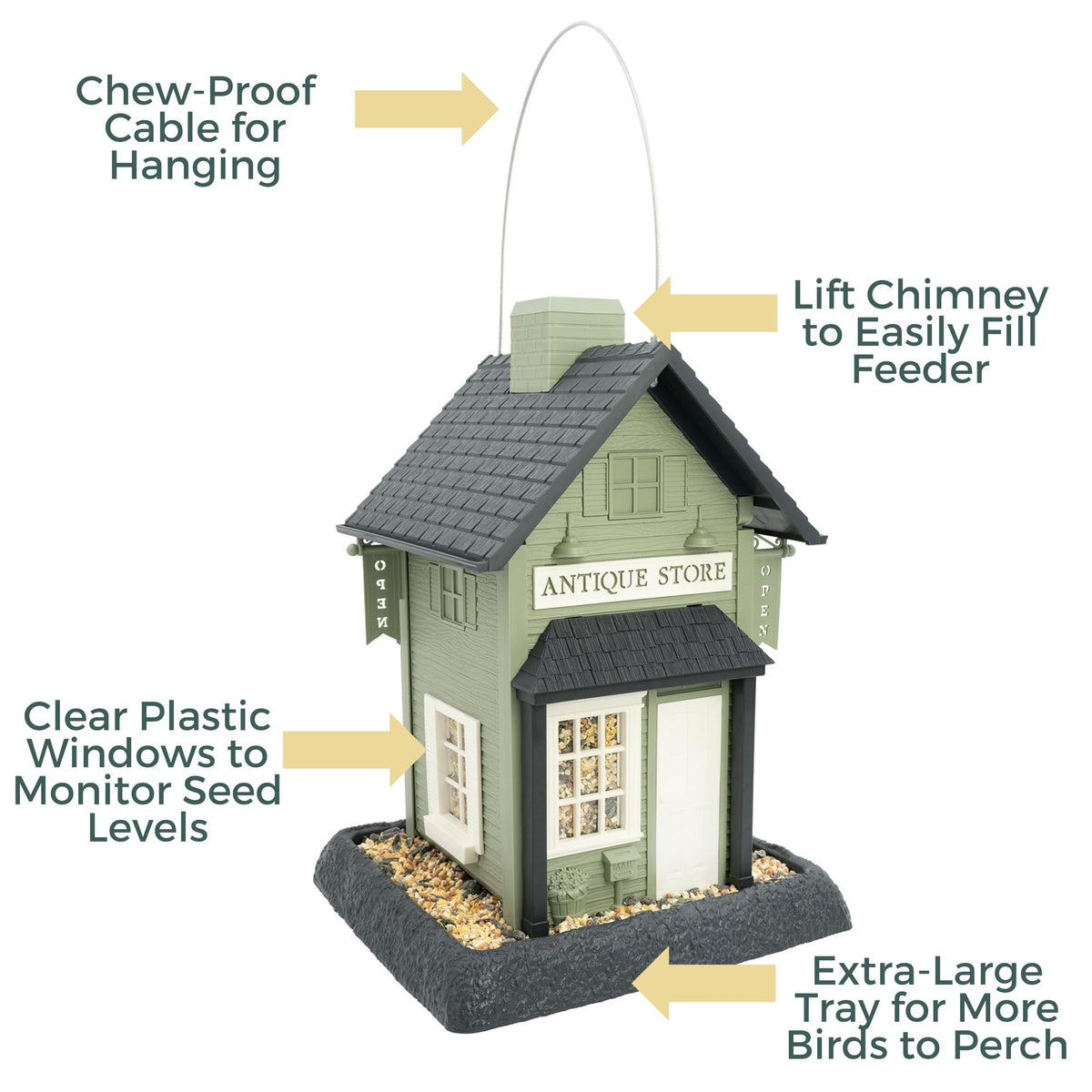 North States Antique Store Birdfeeder with clear windows showing seed level.