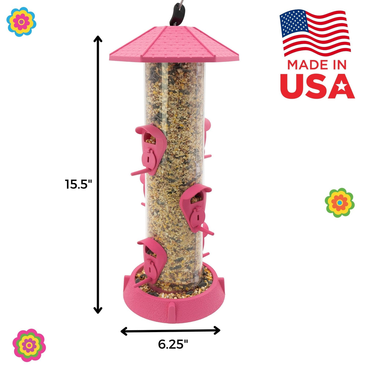 Textured base of Fiesta Pink feeder provides perches for small birds