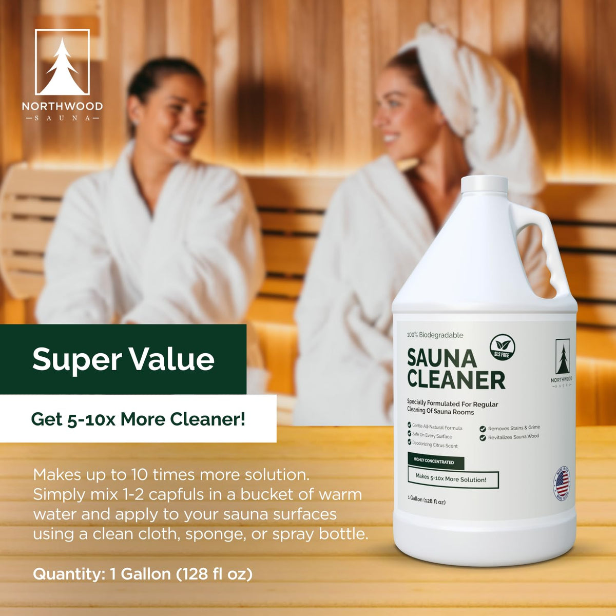 Northwood Sauna cleaner applied with cloth on sauna wood surface