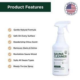 Northwood Sauna cleaner bottle closeup emphasizing natural ingredients and citrus aroma