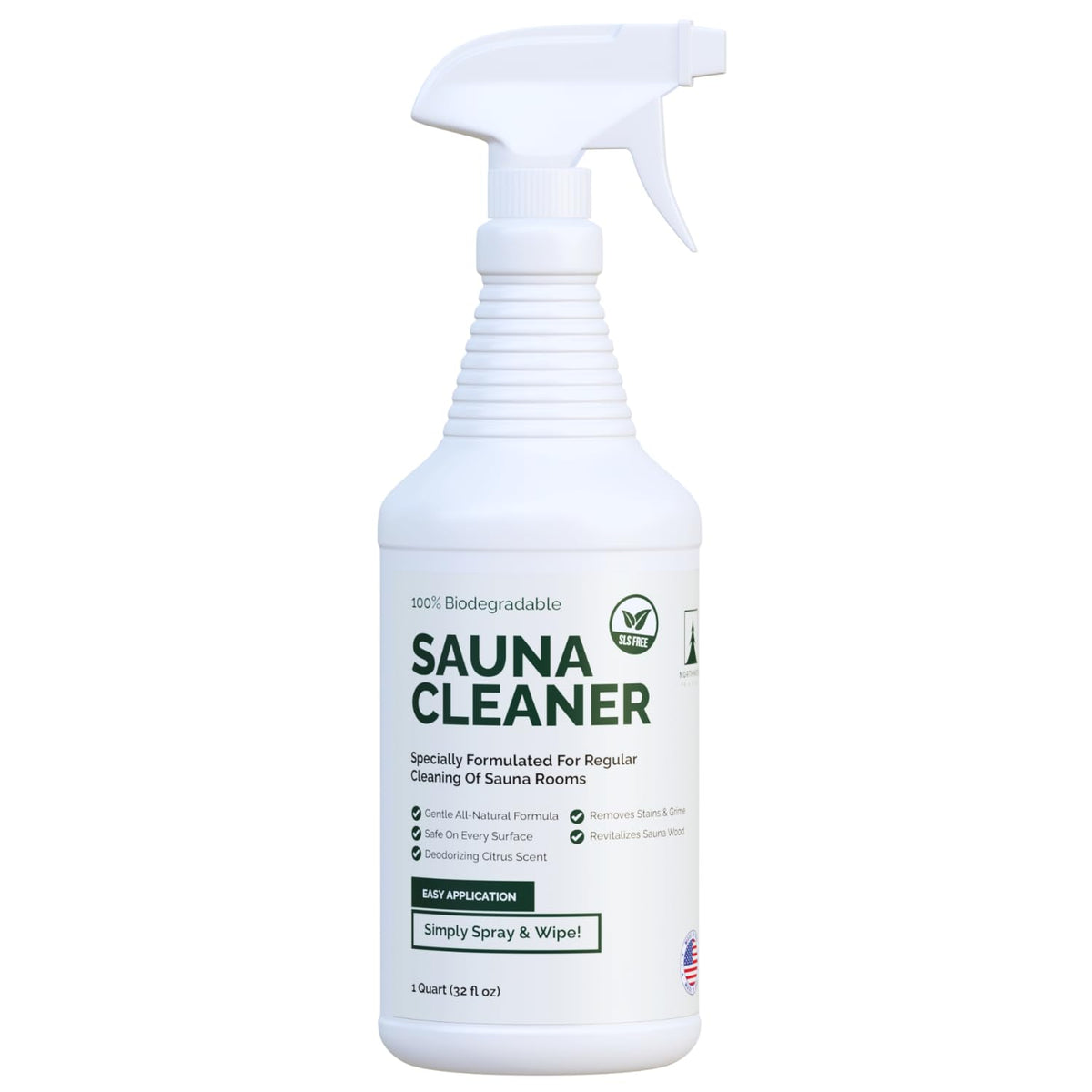 Northwood Sauna cleaner bottle front view highlighting ready-to-use formula for easy cleaning