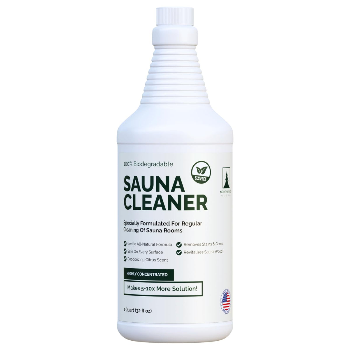 Northwood Sauna Cleaner bottle pour for quick, mess-free application.