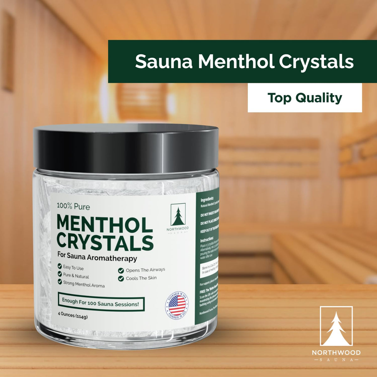 Satisfaction guarantee note with Northwood Menthol Crystals indicating risk-free purchase.