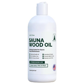 Northwood Sauna Wood Oil bottle during application for deep wood protection.