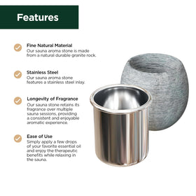 Northwood Sauna stone cup stainless steel inlay for easy cleaning after use.