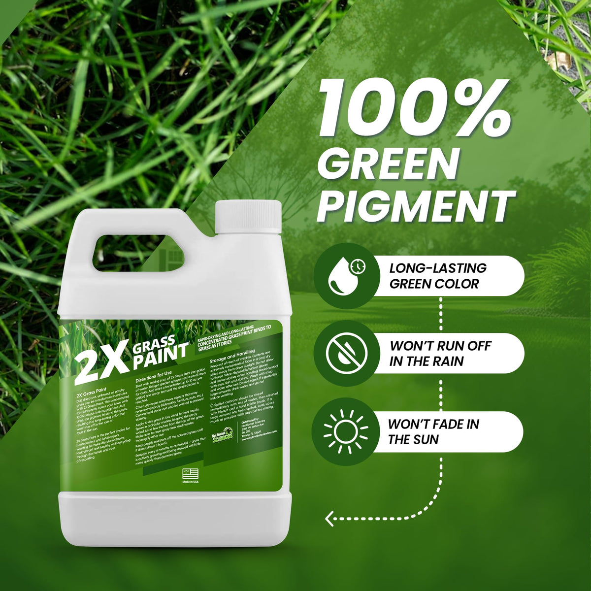 Not Rocket Sciences before-after image shows vibrant green transformation of a yellowed lawn.