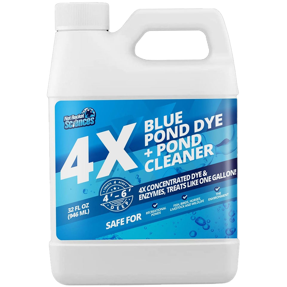 Not Rocket Sciences 32oz blue pond dye bottle for instantly tinted blue water and visual appeal.