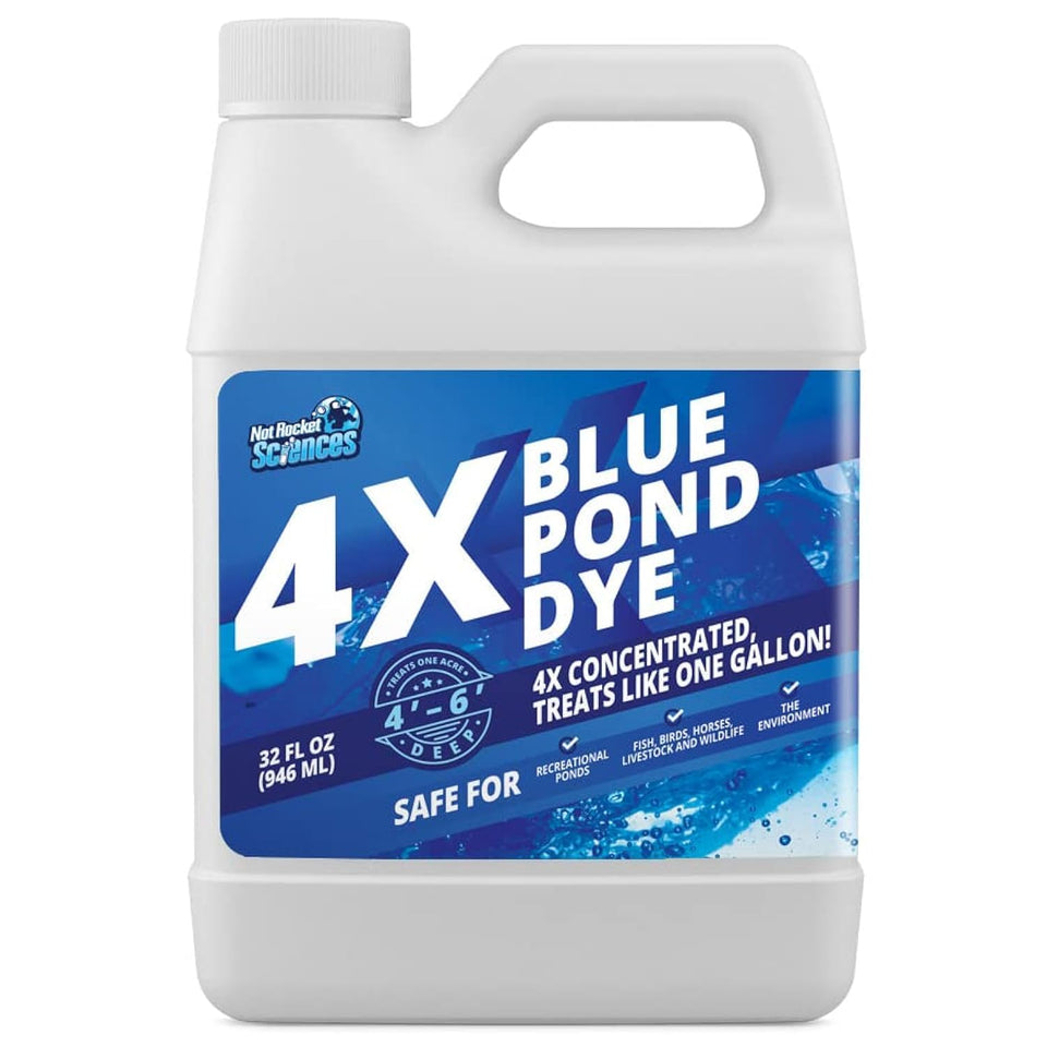 Not Rocket Sciences 4X Blue Pond Dye bottle front shows vibrant blue pond color.