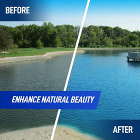 Not Rocket Sciences 4X Blue Pond Dye colors water in a clear pond sample.