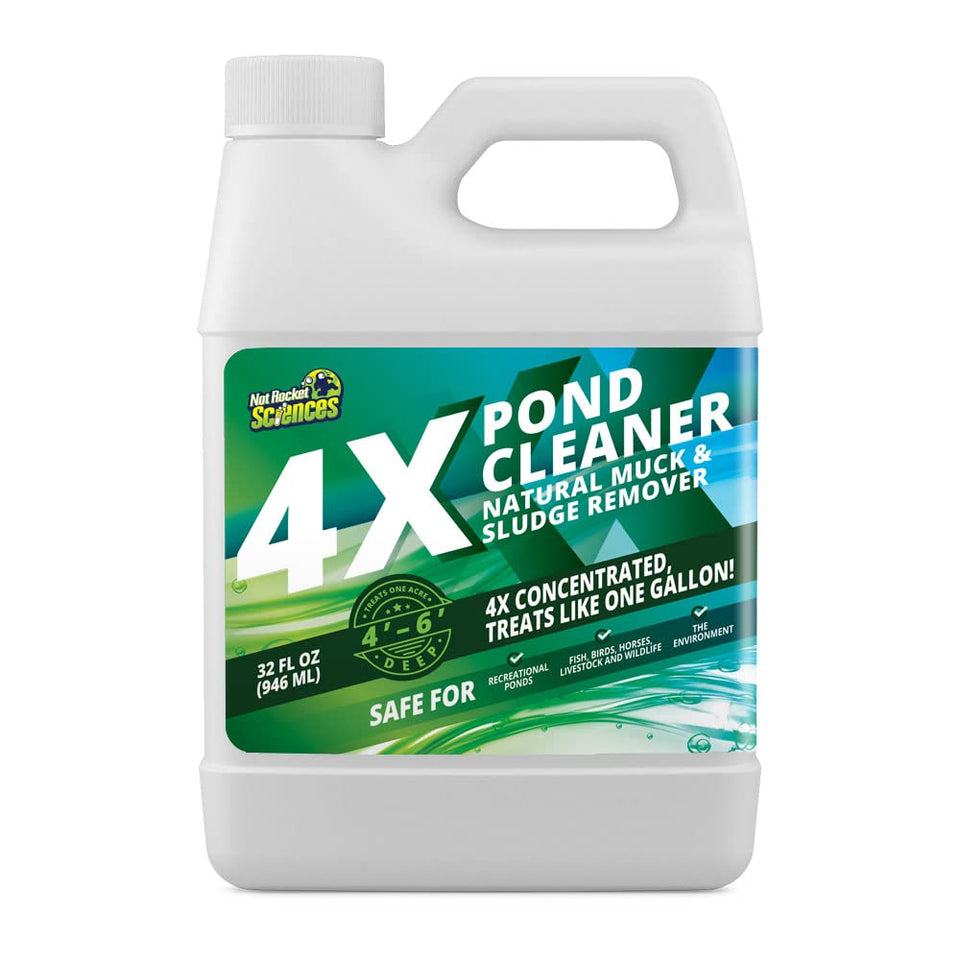 Not Rocket Sciences 4X Pond Cleaner bottle pour showing easy edge application for cleaner water