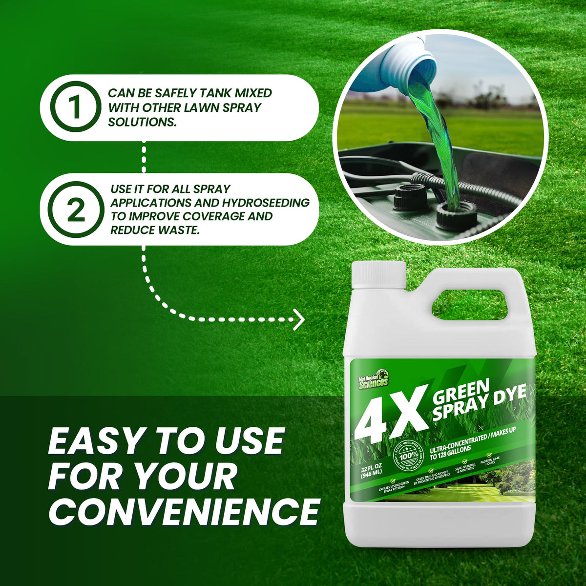 Green spray dye used as turf track indicator on grass