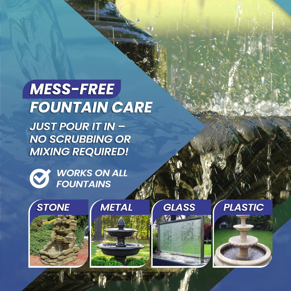 Not Rocket Sciences indoor outdoor use scene shows versatile fountain cleaner