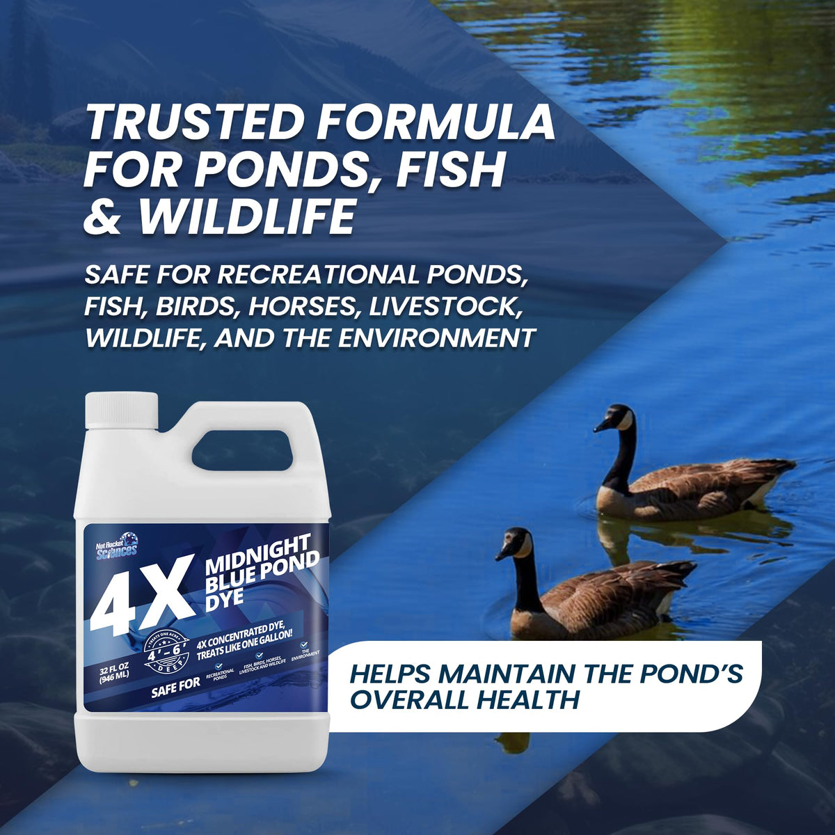 Not Rocket Sciences pond dye protects sunlight, helping cooler water appearance