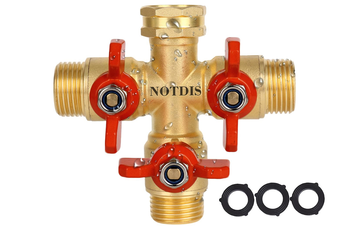 NOTDIS 3 Way Hose Splitter with brass body for durable garden irrigation.