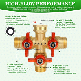 NOTDIS 3 Way Hose Splitter ensures leak-free performance during use.