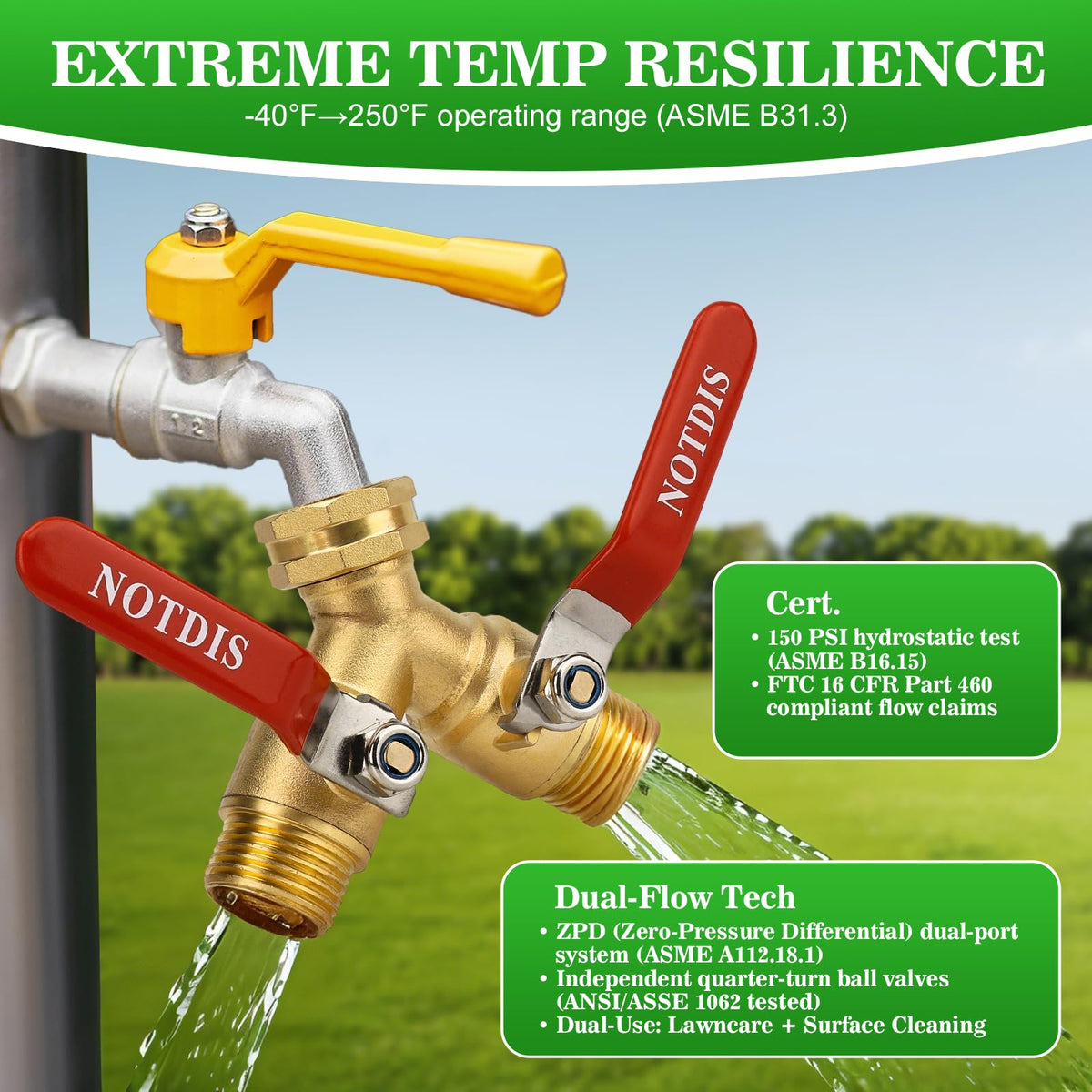 NOTDIS three-quarter inch GHT thread fits standard hoses securely.
