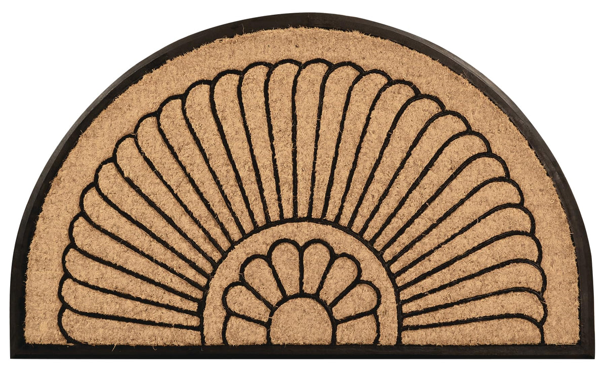 Notrax coir half-circle door mat with rubber backing for outdoor use.