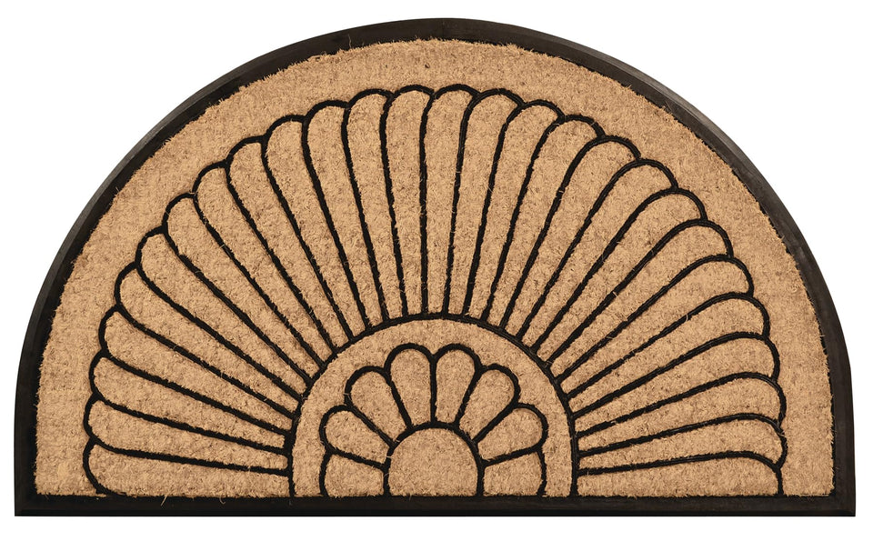 Notrax coir half-circle door mat with rubber backing for outdoor use.