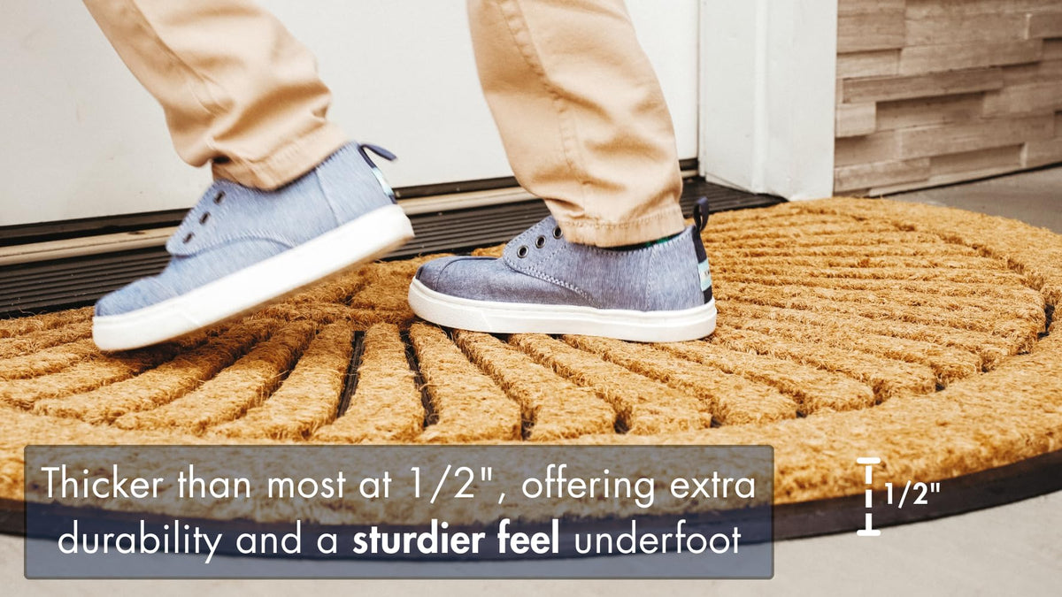 Notrax half-moon mat adds natural style while trapping dirt.