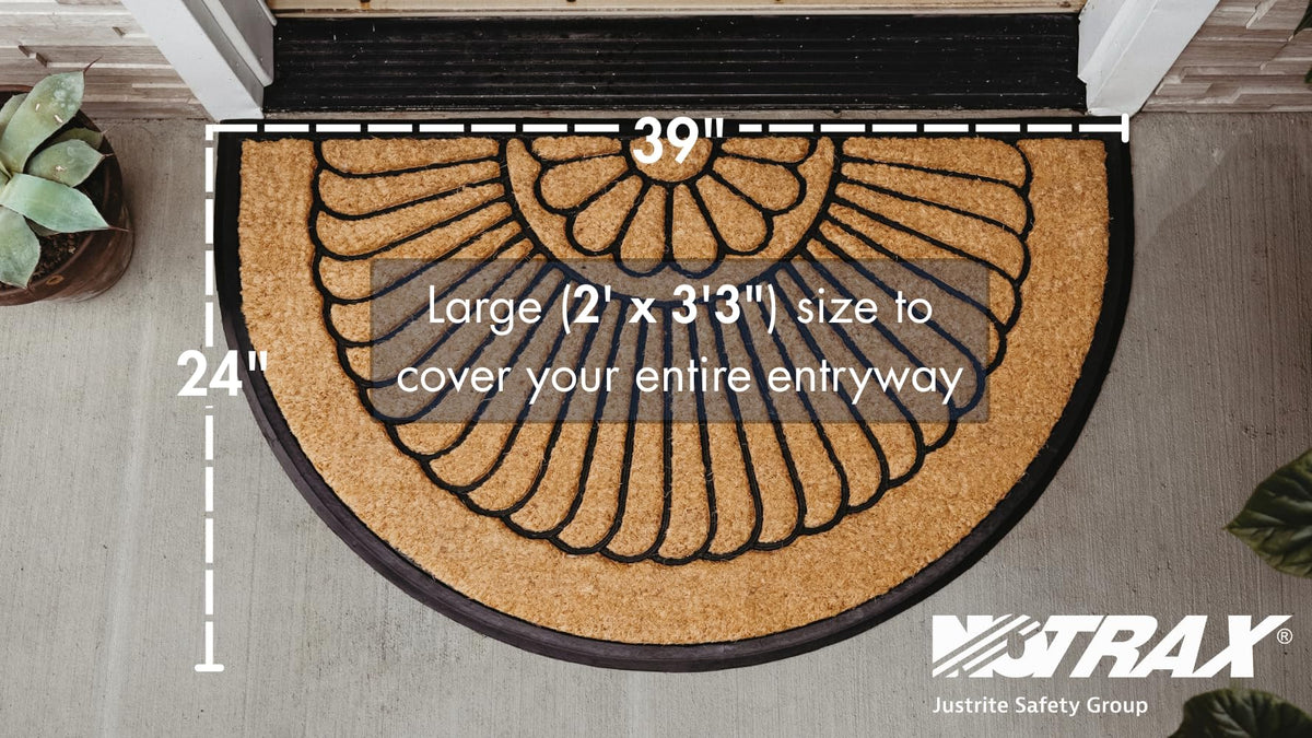 Notrax door mat showcases textured coir fibers and weather-ready construction.