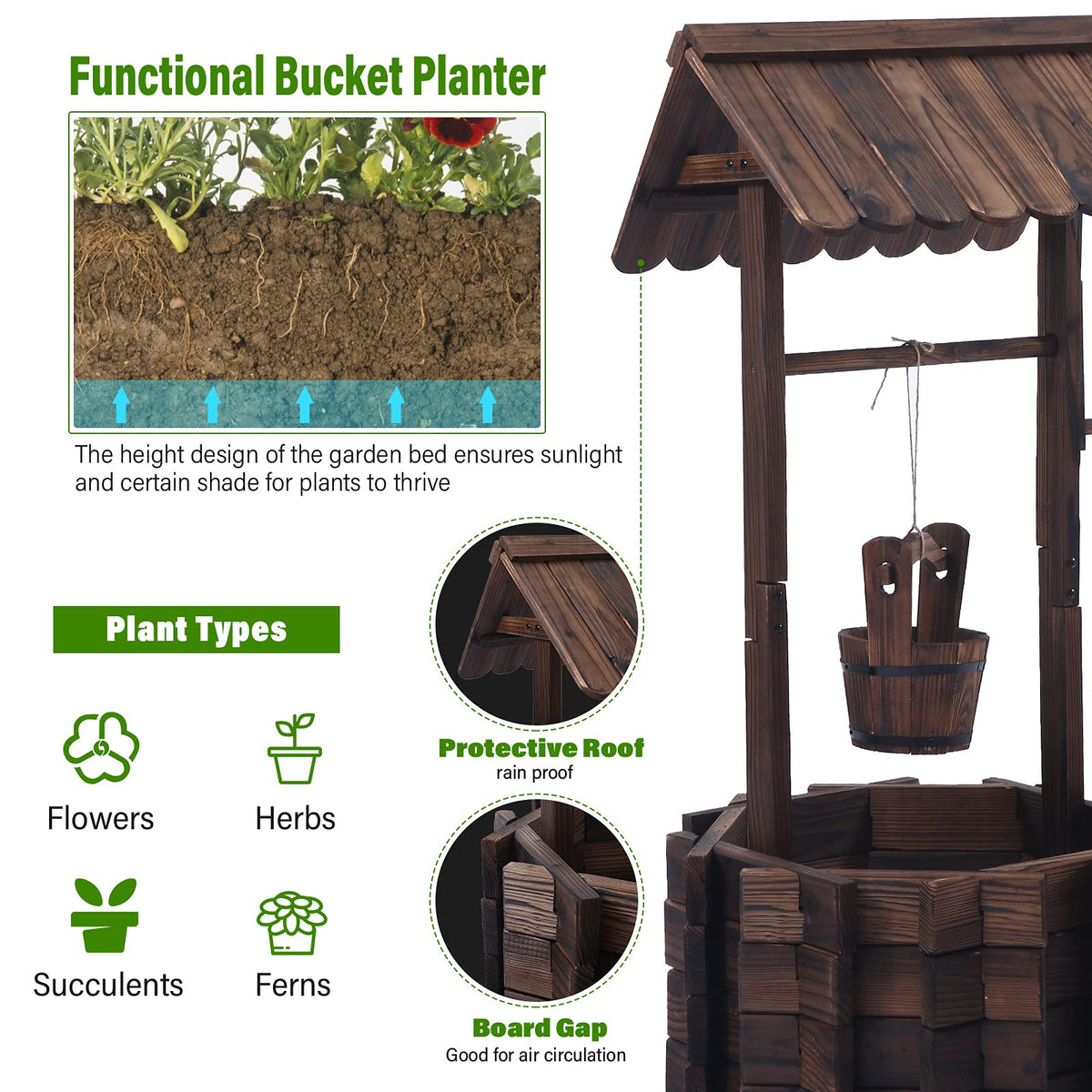 Notume cedar wood planter shows durable outdoor construction.