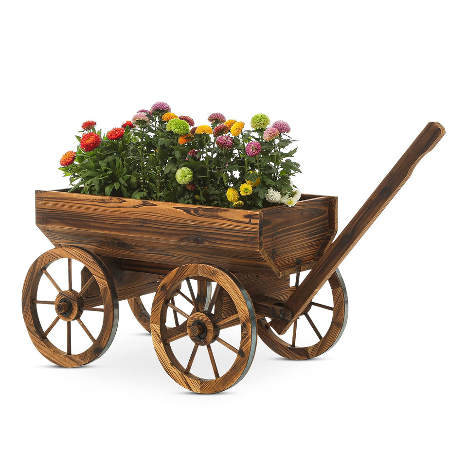 Notume garden wooden wagon planter outdoors adds rustic charm and easy mobility.