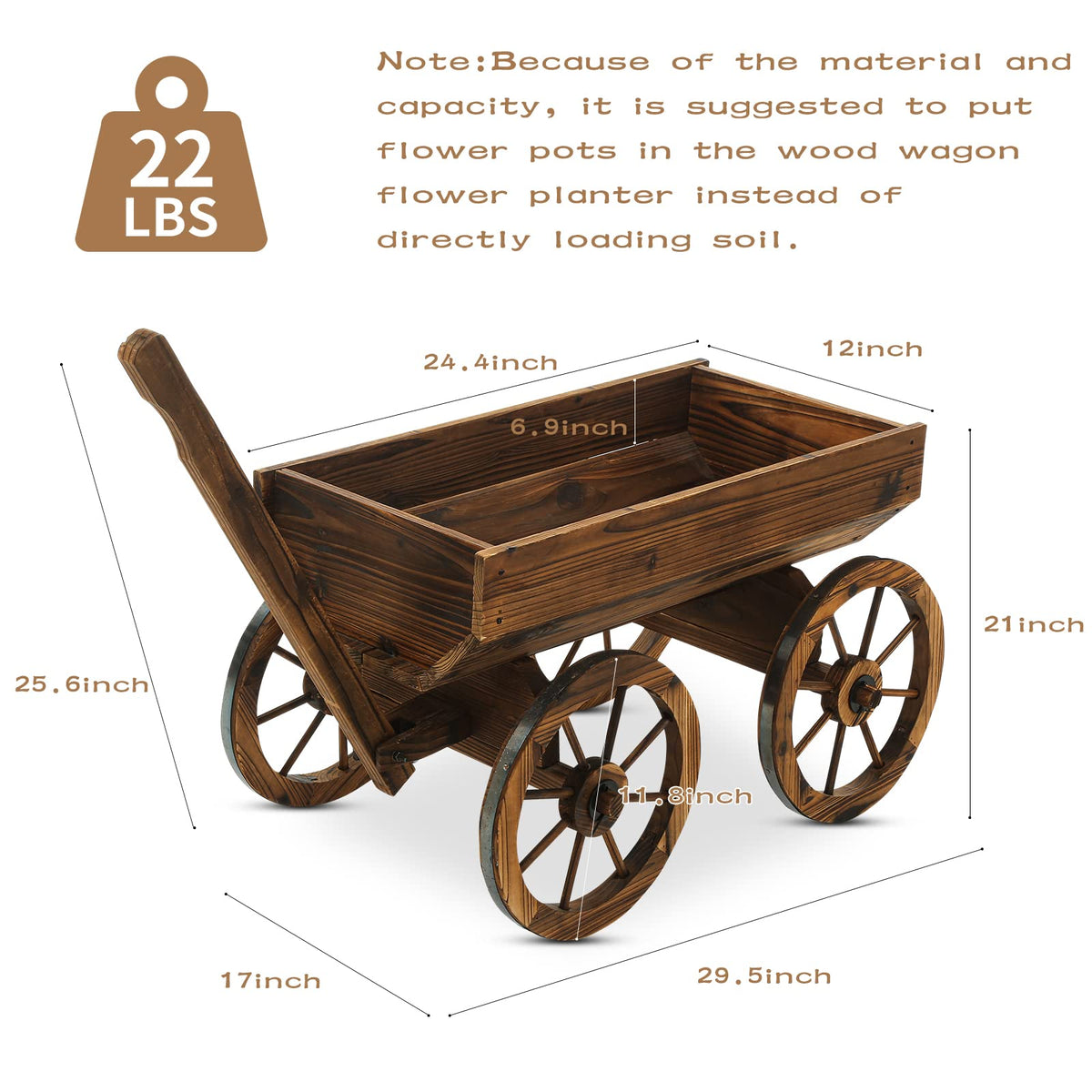 Notume wooden wagon planter in backyard for flexible, decorative display.