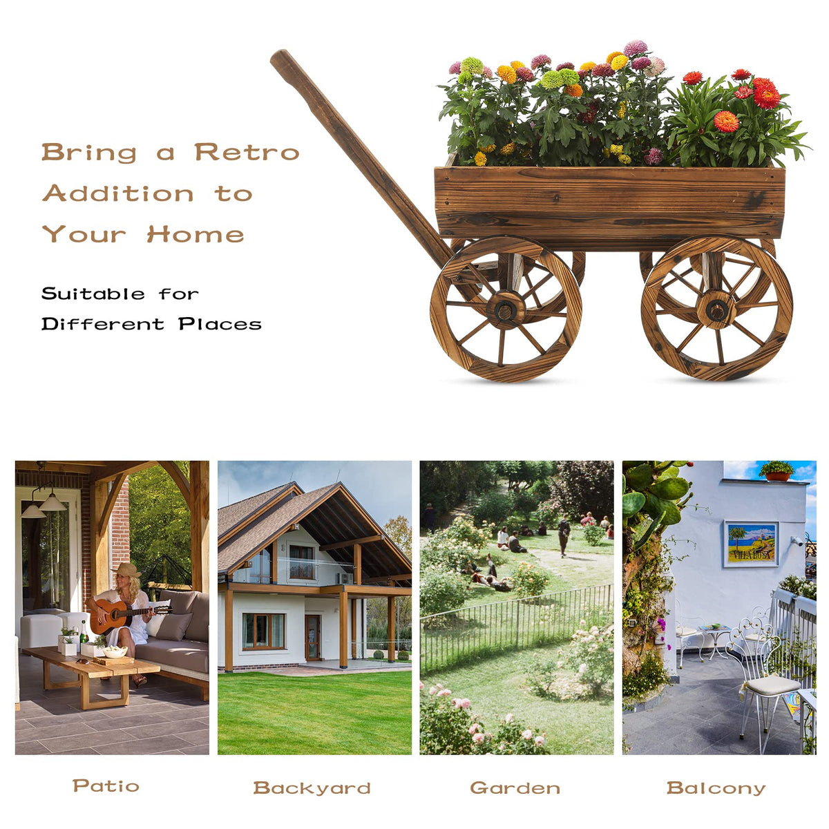 Notume wagon planter with four wheels enables smooth movement indoors or outdoors.