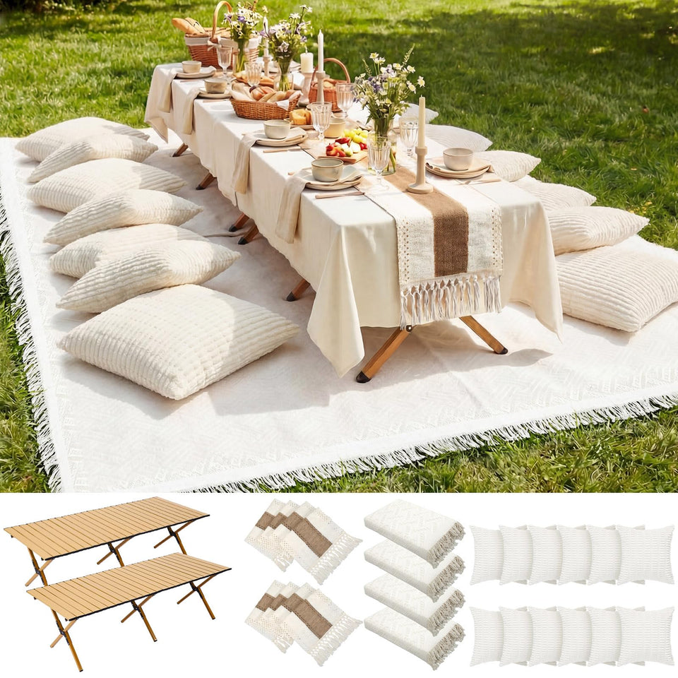 Novabright boho picnic kit folding table in outdoor setup for family meals