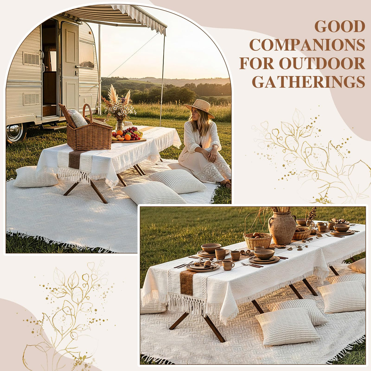 Novabright boho table runner beige and white adds rustic charm to table
